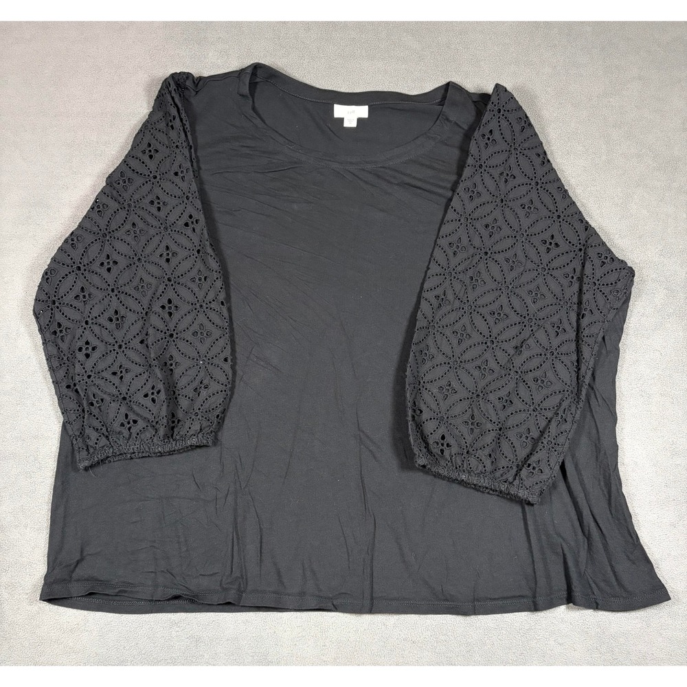 J. Jill Top Womens 3X Black Eyelet Sleeve Knit Scoop Neck Pullover